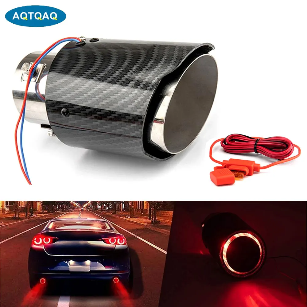 AQTQAQ 1 PCS LED Carbon Fiber Universal for Car Truck 6.3cm Exhaust Muffler Tip Light Flame Racing Style for Adjustable Tailpipe