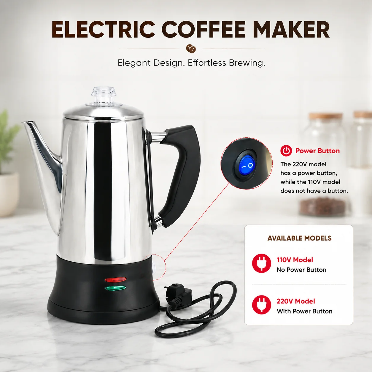12-Cup Electric Coffee Percolator  Stainless Steel, Fast Brewing, Keep  Warm with Auto Shut-Off, Reusable Filter,110V/220V 1000W - AliExpress 15