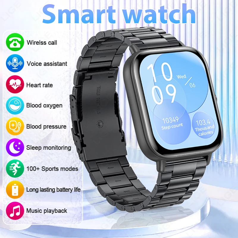 

LIGE Multifunction Smart Watch Men 1.83'' Voice Assistant Bluetooth Call Sports Fitness Pedometer Watches Women For Android iOS