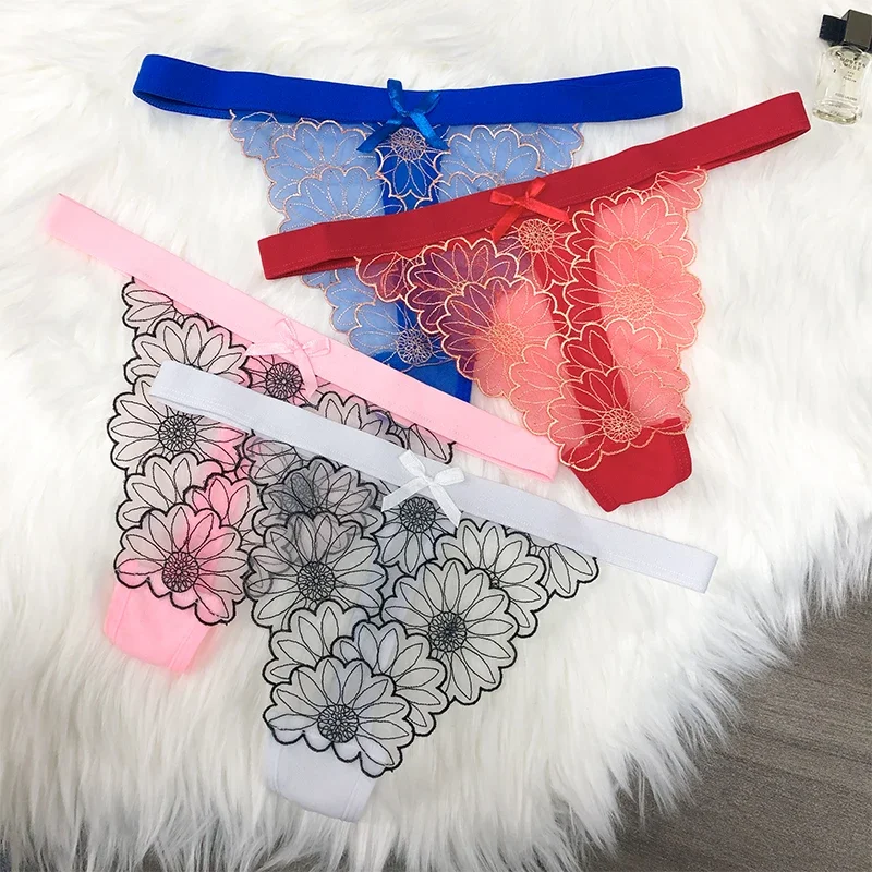 Personalized Thongs Customize Crystal Name Letter Panties Women Sexy  Embroidery Lace Underwear Bikini G-String Lover Gift