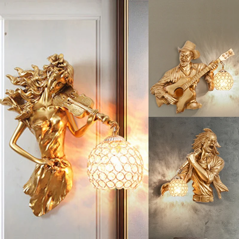 

Europe Wall Light Violin Girl Guitar Singer Man Resin Art Wall Sconces for Living Room Bedroom Lamp Home Decor Lighting Fixtures