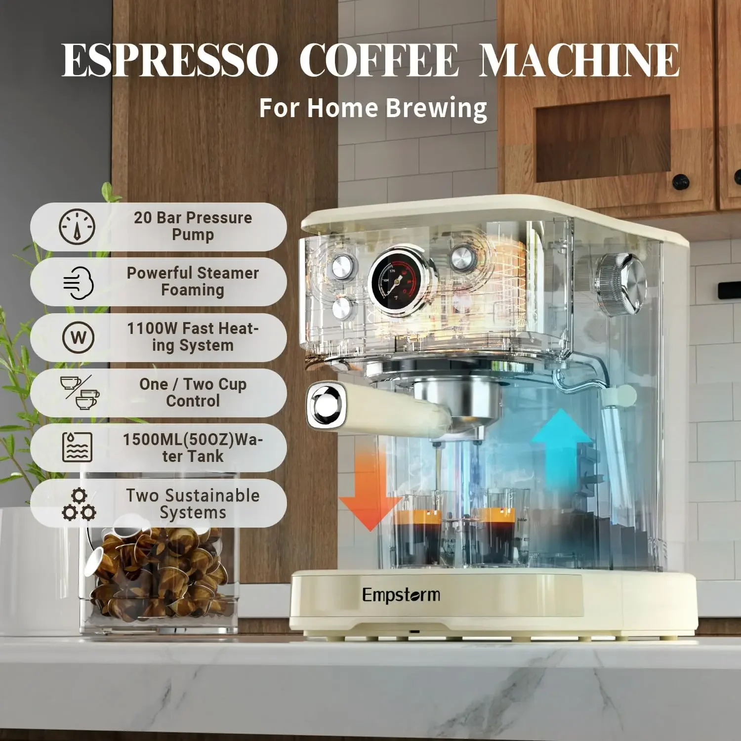 Machine Latte Coffee Makers 20 Bar, 2 IN 1 Professional Cappuccino Machine and Milk Frother Steam Wand Compatible for NS Origina