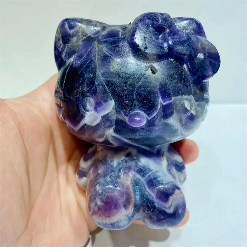 

9CM Natural Dream Amethyst Crystal KT Cat Statue Carving Cartoon Animal Healing Holiday Crafts Gift 1pcs