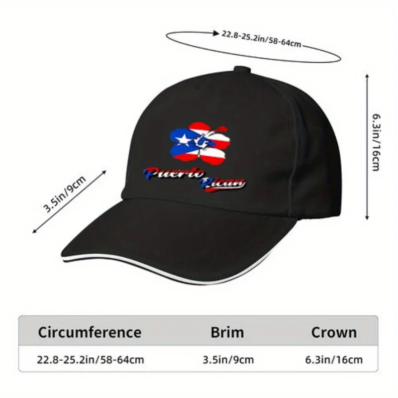 Puerto Rican Flag Baseball Cap - Adjustable Quick-Lock Closure, Breathable 100% Polyester, Black with Vivid National Design - Ca