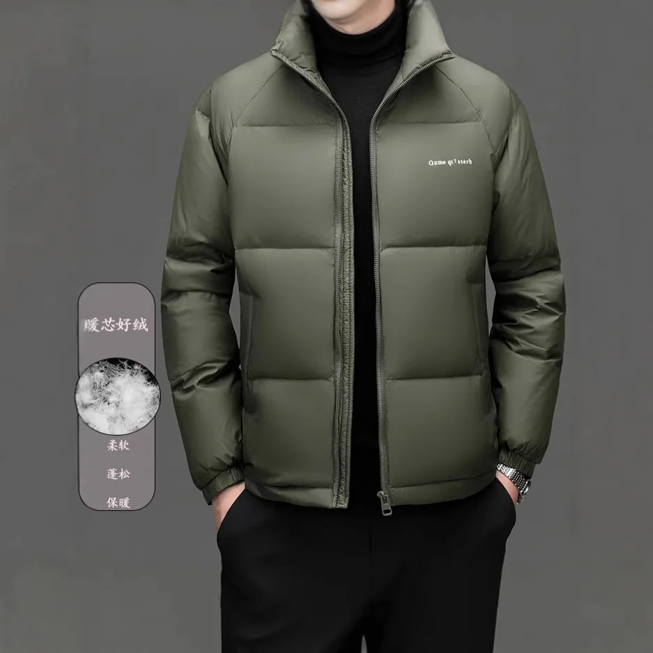 2025 winter men's solid color stand-up neck down jacket, new casual fashion