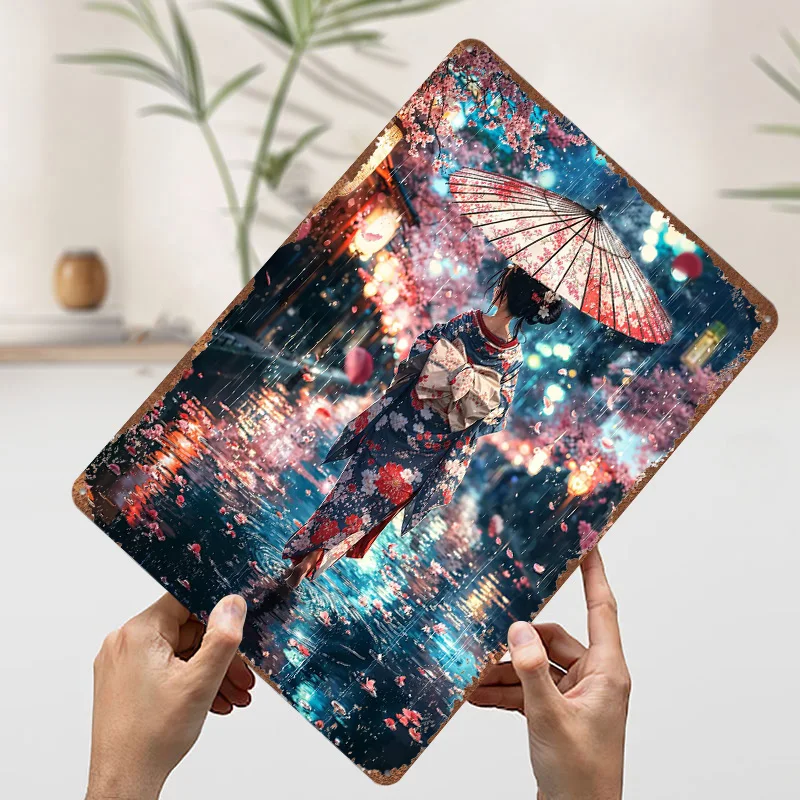 من خلال المطر، ملصق معدني لتزيين الغرفة، علامات قصدير معدنية قابلة للتخصيص لتزيين جدران الفن القديم #3