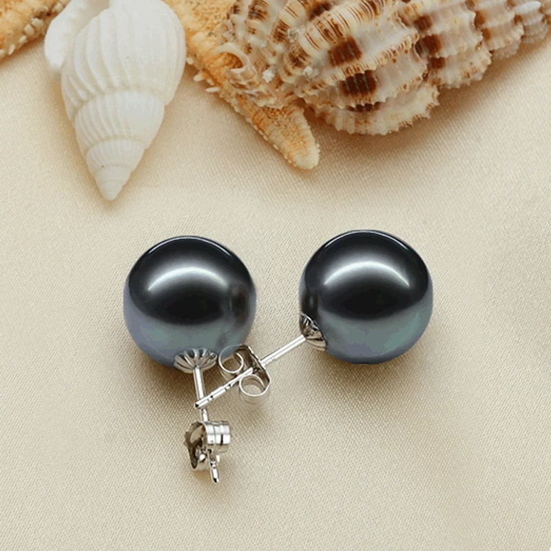 

Charming 11-12mm Natural Sea Round Black Pearls Stud Earrings for Women Classic Fine Jewelry Gifts 925 Sterling Silver