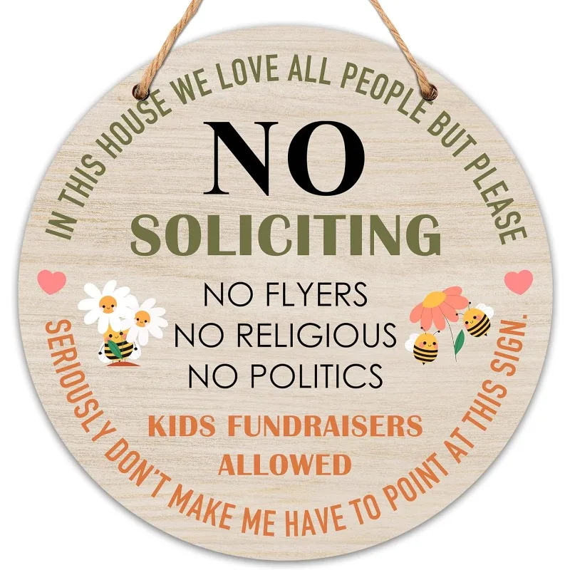 Sin letrero de solicita para puerta delantera, placa de bienvenida de madera, no golpe ni anillo, letrero de timbre, decoración de pared para colgar porche para el hogar