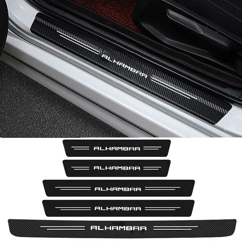 Carbon Fiber Car Door Sill Stickers Scuff Scratch Threshold Strip for SEAT Alhambra Logo Trunk Bumper Protect Film Accessories