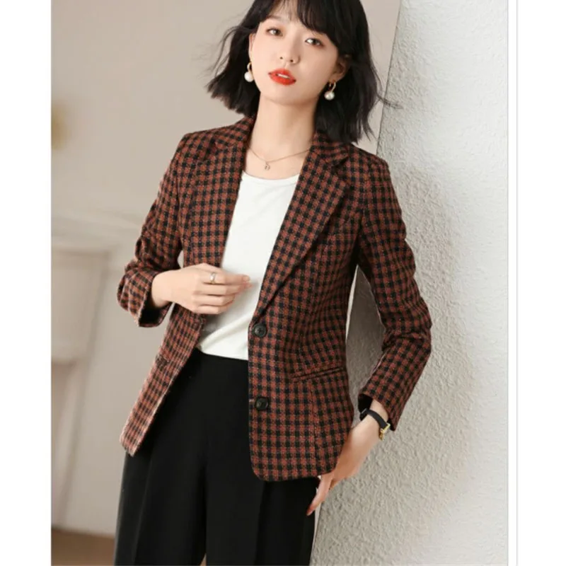 Blazer Frauen Frühling Herbst neue 2024 Mode Langarm Plaid Freizeit anzug Mantel Frauen koreanische Kurz anzug Jacke weibliche Oberbekleidung