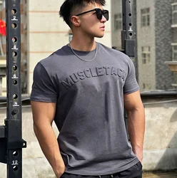 2026 Summer New Man Running T-shirt Fitness Loose sportswear Cotton Short Sleeve T-Shirts Men Casual Sport Shirt Men Gym T Shirt