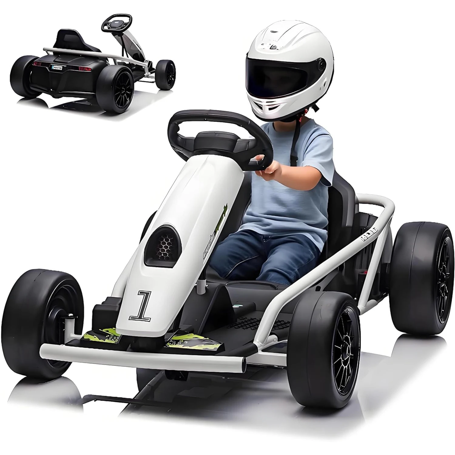 Go Kart pour adolescents 24v 2x300w moteurs Extra puissants Karts électriques avec démarrage lent, jouet d'extérieur pour enfants de 8 à 11 ans