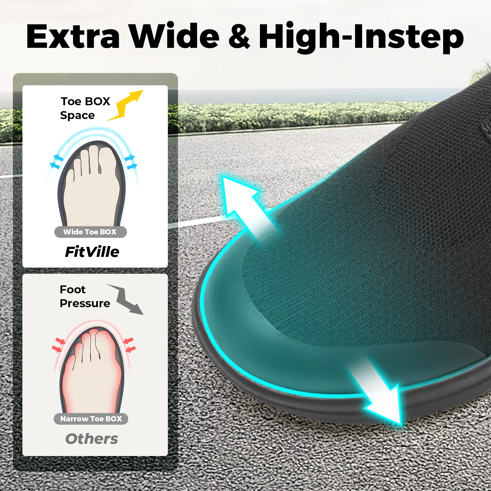 FitVille Women'S Extra Wide Slip On Walking Sneakers With Roomy Fit For Fat Feet, Arch Support Comfort Casual Shoes For Daily Walking & Outdoor Use