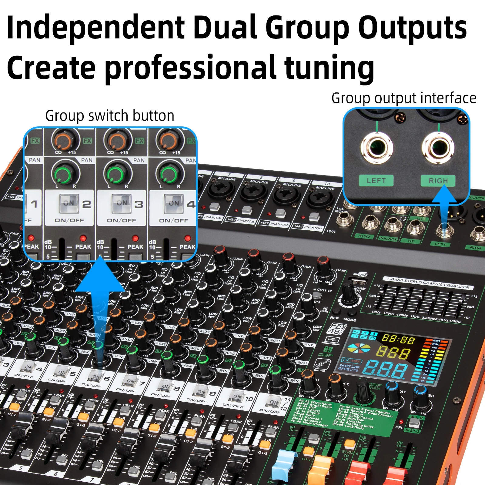 TC12 Professional 12 Channel Mixing Console Audio Sound Cards Mixers DJ Controller/Audio Console Mixer