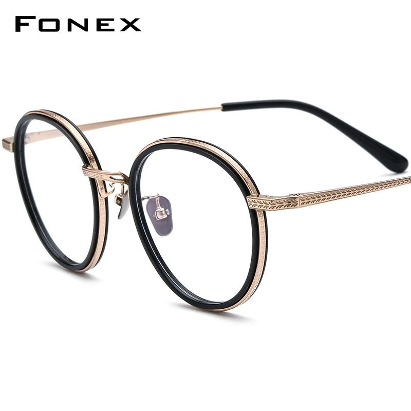 FONEX Acetate Titanium Glasses Men 2023 New Women Grace Retro Round Eyeglasses Eyewear N-027