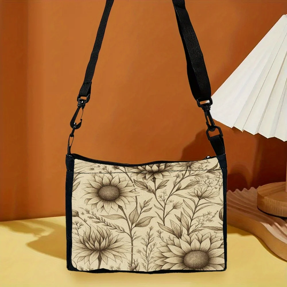 

Повседневная многоразовая сумка для покупок с принтом подсолнечника для женщин, повседневная многоразовая сумка через плечо для отдыха и путешествий на открытом воздухе