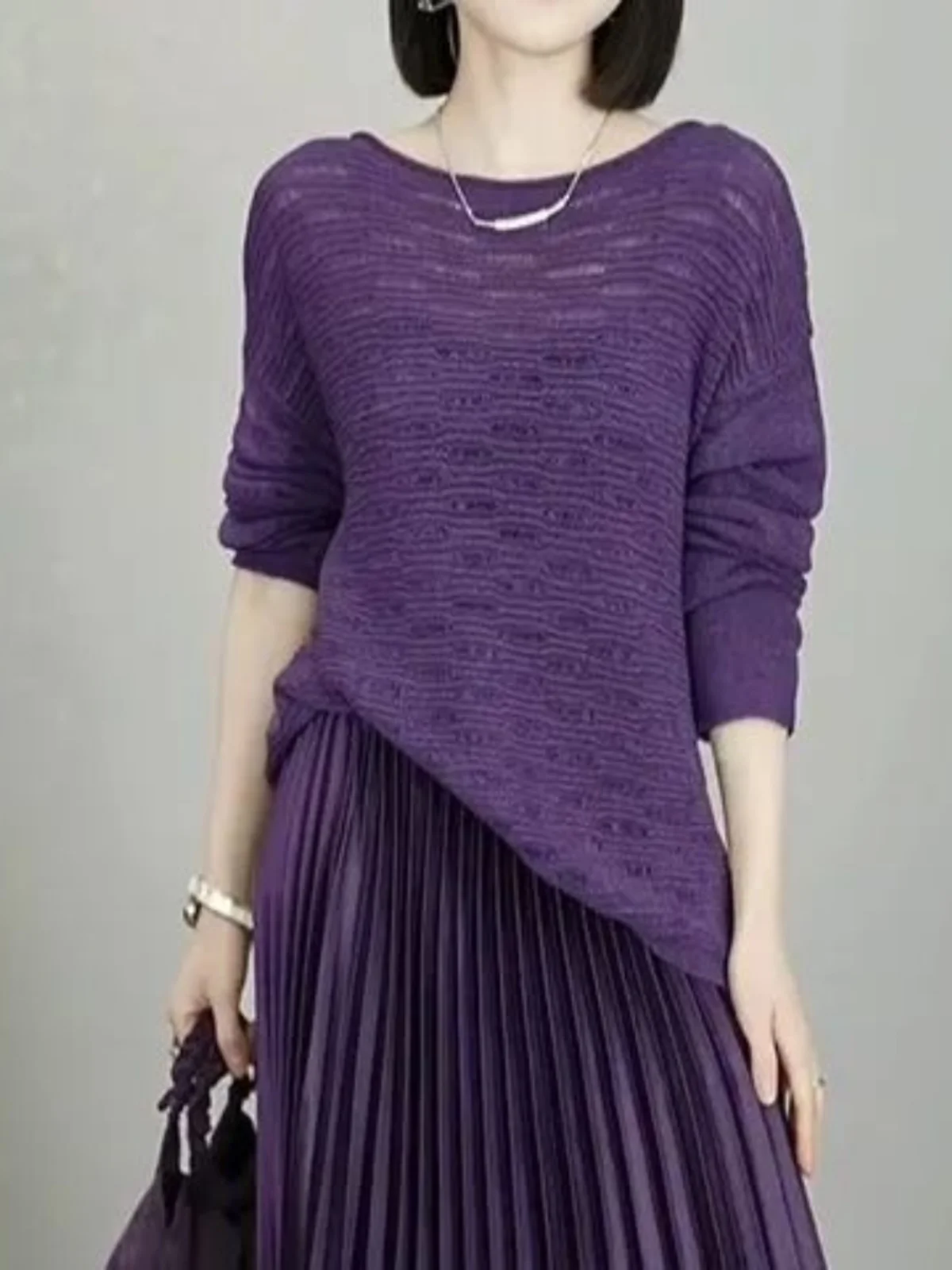 

Новый весенний вязаный свитер больших размеров Long Sve и универсальная плиссированная юбка, женский модный комплект, повседневный комплект Sle Brea...