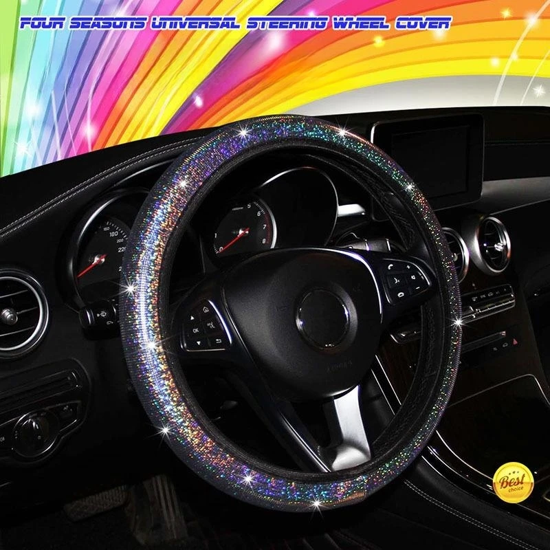 Bling Bling Diamond Rhinestones Car Steering Wheel Cover 37/38cm Auto Interior Accessories Women Case Car Styling Four Seasons