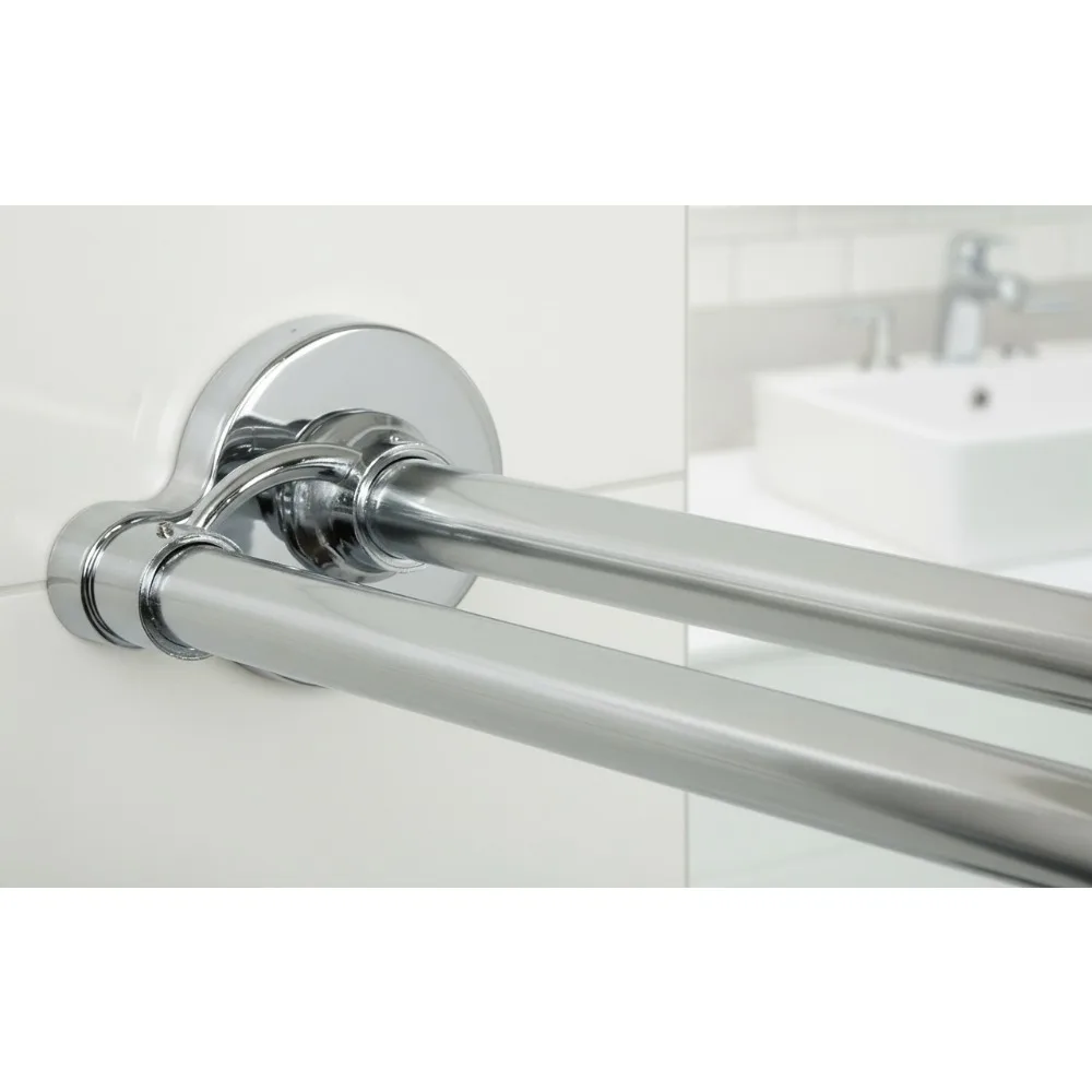 

Rustproof Double Shower Curtain Rod, No Drill Tension Mount, Adjustable 44-72 Inches Chrome Finish for Extra Bathroom Space