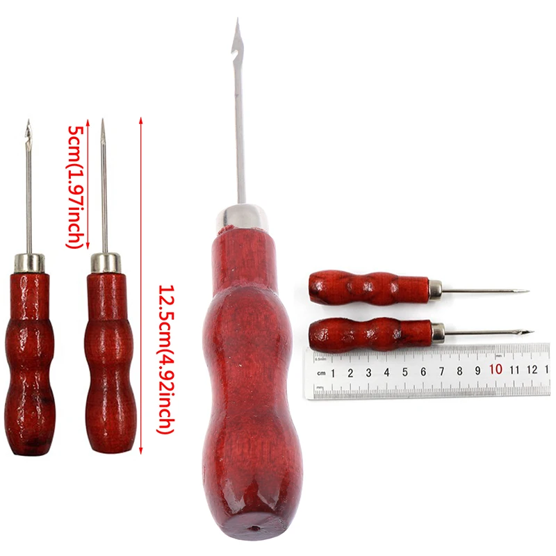 5 Pcs Red Leather Craft Awl Hand Sewing Tool Leather Shoes Repair Hook Awl Puncher Positioning Drilling Tool