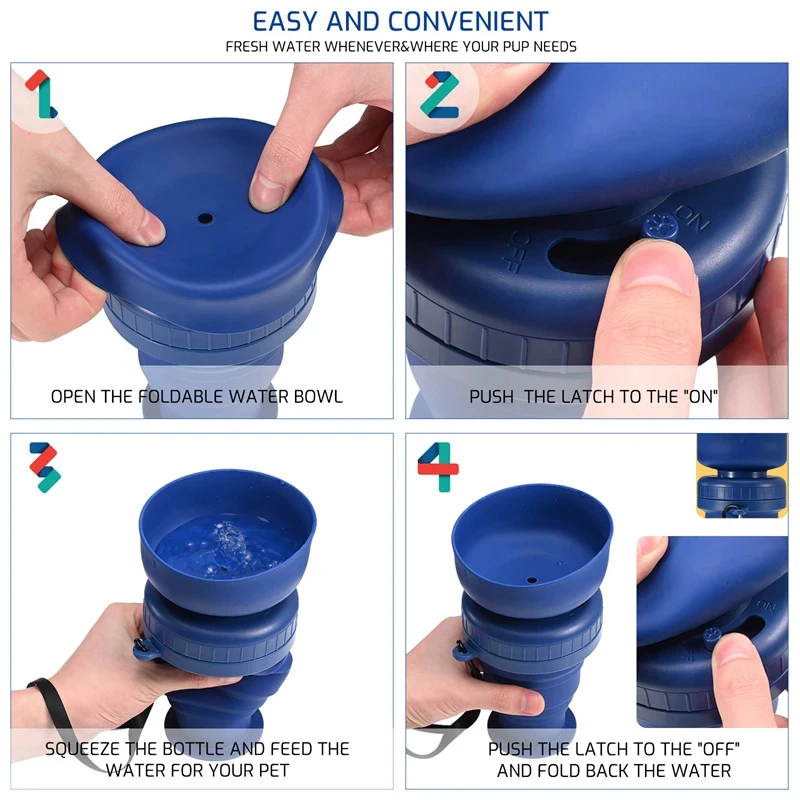 Foldable Leak-proof Pet Water Bottle Bowl, Large Capacity, Dog Feeder, Food Cup, Portable, Outdoor Drinking Bowl, 500ml