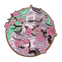 Japan Mount Fuji Cherry Blossom Houses Brooch Japanese Fashion Art Badge