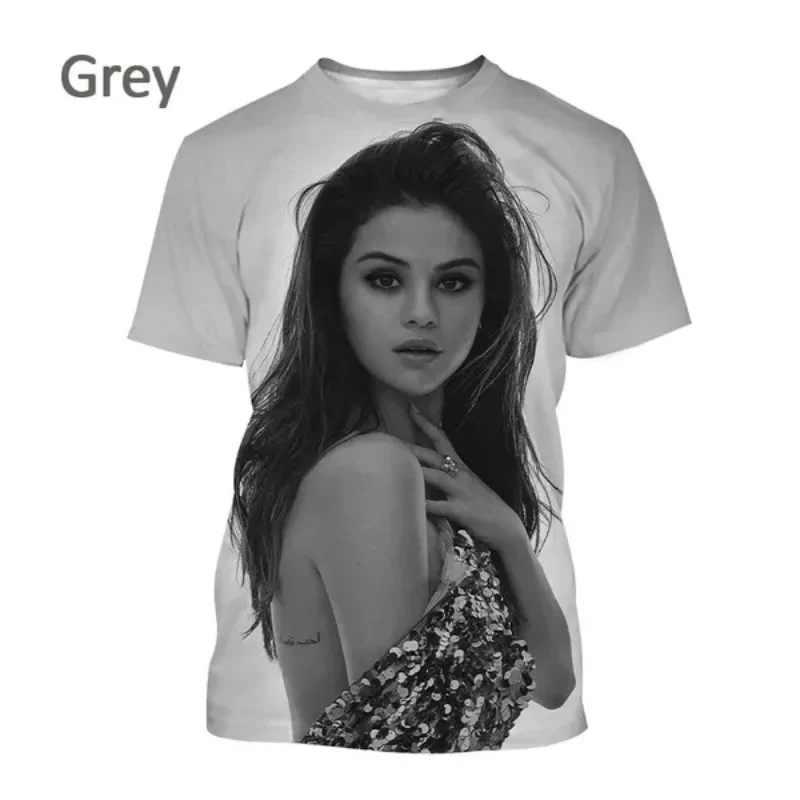 Sexy Actress Singer Selena Gomez 3D Printing Men\'s Short-sleeved T-shirt Hip-hop Unisex Casual Round Neck Sports T-shirt Top