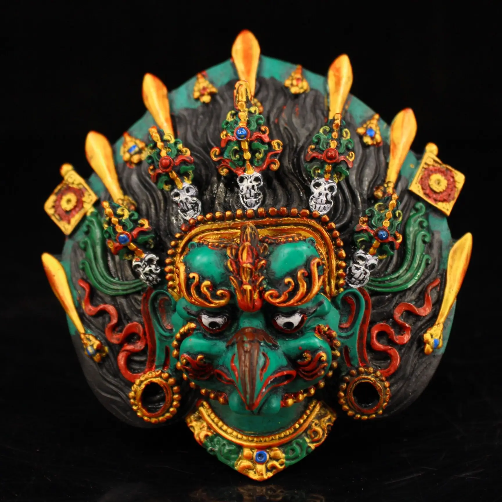 Nepal Handmade Painted Lacquer Golden Eagle God Mask Wall Hanging Living Room Home Decor