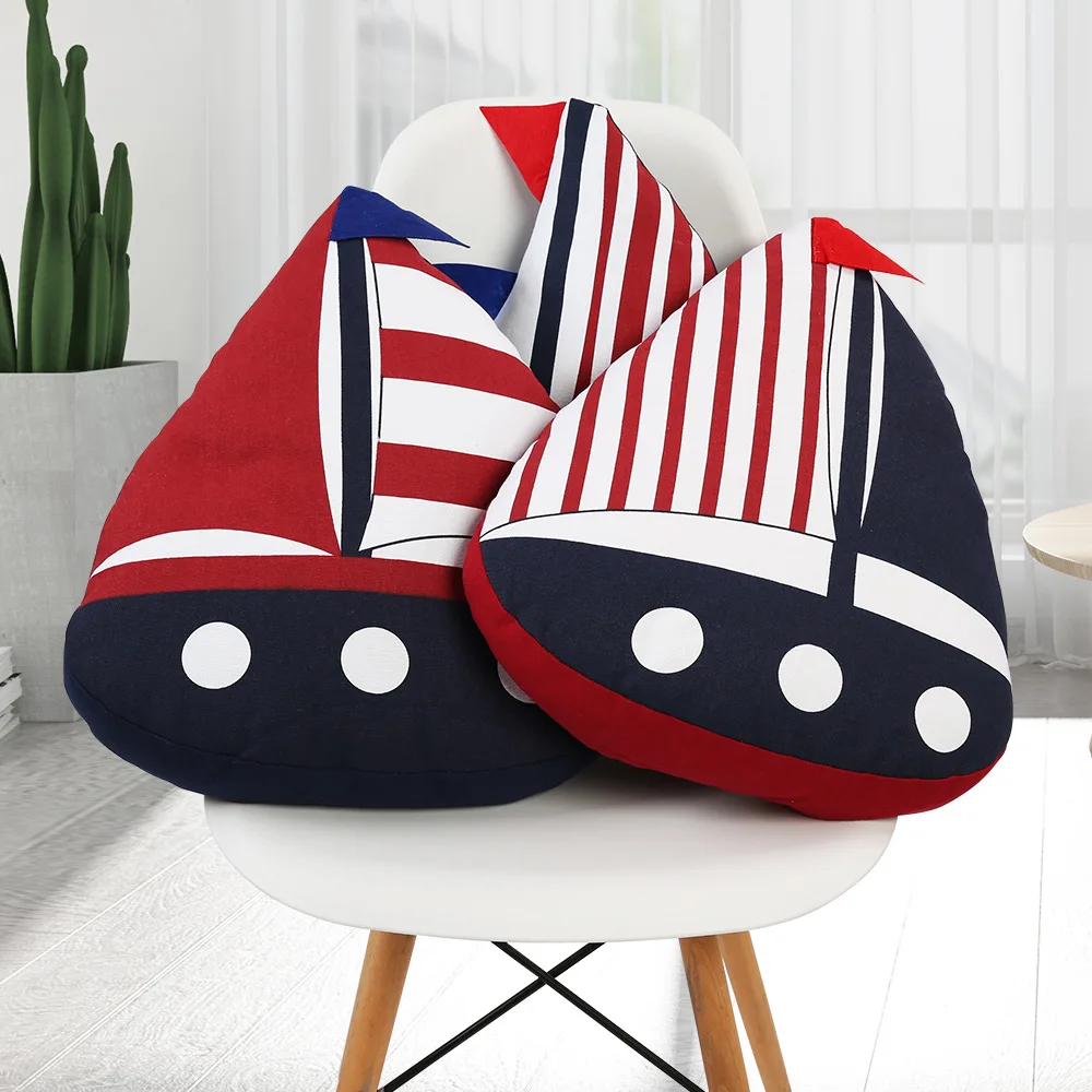 

Creative Striped Sailboat Fish Sailing Boat Decorative Pillows Mediterranean Hand-made Cushion Fish Shapes Decorated dormitory