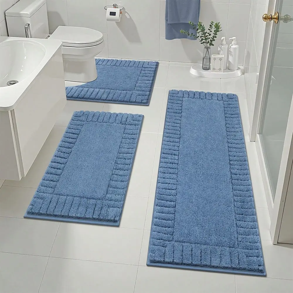 

Absorbent Bathroom Rug Mat Set 3 Piece, Microfiber Shaggy Non-Slip Soft Carpet With U-Shaped Toilet Mat