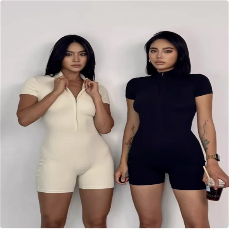 Nuevo Verano cremallera Yoga Onesie mujer danza Fitn apretado ort Sve mono pantalones ort cintura alta fibra de poliéster 00%