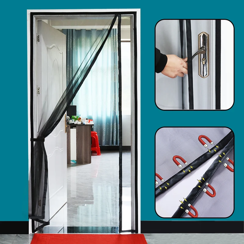 Mosquitera con pantalla  puerta magnética, cortina  estilo abierto lateral  tamaño personalizado, malla Invisible antimosq