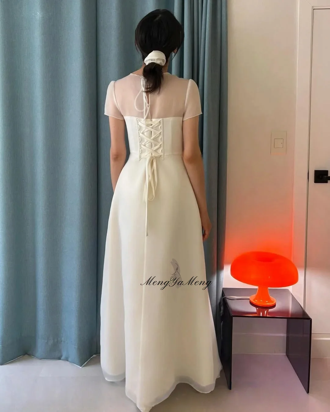 Simple Silk Organza Wedding Dresses Regular Puff Sleeves Gowns Customized Korea Wedding Dresses Photo Shoot Corset Gown