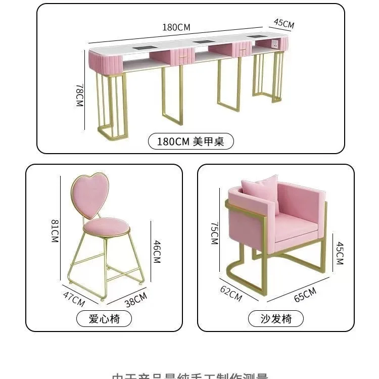 طاولة مانيكير وردية GLASGLOW صالون طاولة أظافر على الطراز الفرنسي الحديث أثاث صالون تجميل زجاج علوي سبا طاولة أظافر بيضاء #6