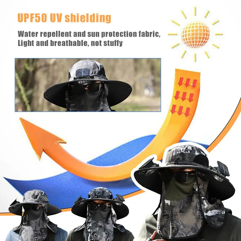 

Solar Fan Fisherman Hat Outdoor Big Brim Sunscreen With Men Quick-dry Fan 2 Fishing Solar Mute Cap Hats Wind Rechargeable L A6w0