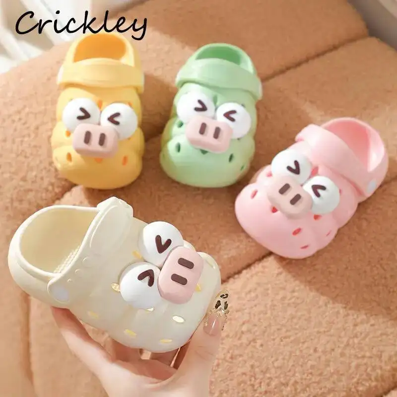 Cute Pig Boys Girls Slippers Summer Cartoon 3D Barefoot Clogs Shoes For Children EVA Soft Bottom Toddler Kids Beach Slippers