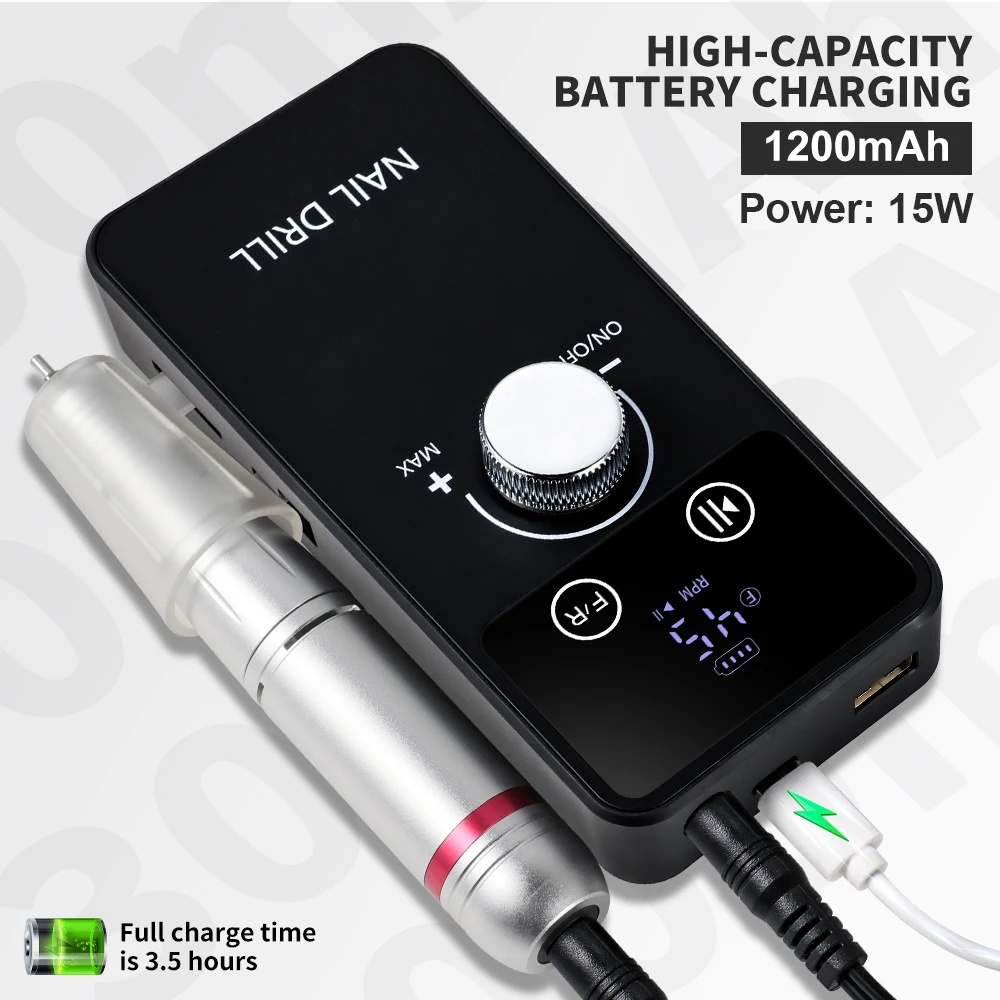 45000RPM Professional Electric Nail Drill Machine Rechargeable Nail File Nails Accessories Gel Nail Polish Sander Low Noise Tool