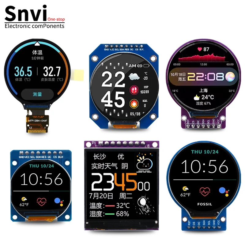 Moduł wyświetlacza TFT LCD Snvi 1.28 cala IPS Okrągły Kwadratowy 240x240 SPI GC9A01 Kolorowy Ekran Kompatybilny z Arduino ESP32 do Projektów DIY