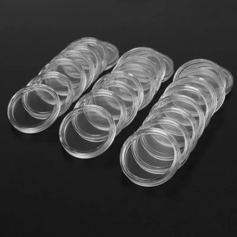 100Pcs 24/25mm Clear Round Plastic Coin Holder Capsule Container Storage Box For Coin Capsules Medal Collection Holder Container