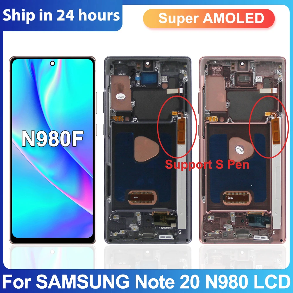 

ЖК-дисплей 6,7 дюйма, Amoled, для Samsung Galaxy Note 20 4G N980F/DS N980F, сменный сенсорный экран в сборе с рамкой