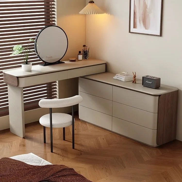 خزانة منضدة الزينة الفاخرة الجمالية الحديثة البراز مرآة تسريحات تخزين 6 أدراج أثاث غرفة نوم خشبي حديث Penteadeira #4