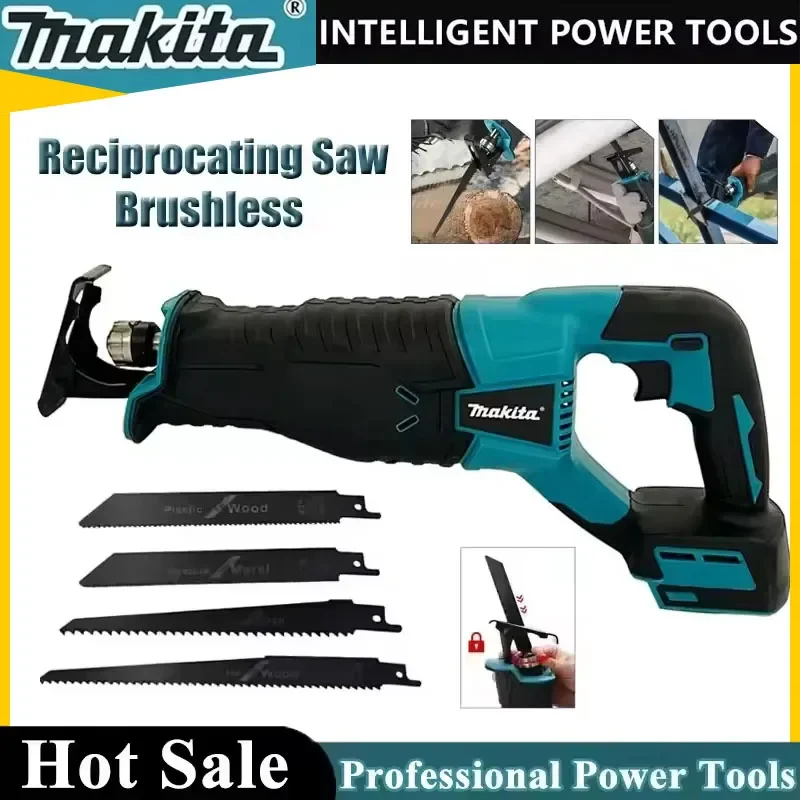 

Бесщеточная сабельная пила Makita, портативный аккумуляторный электроинструмент с 4 пильными полотнами для батарей 20В/18В