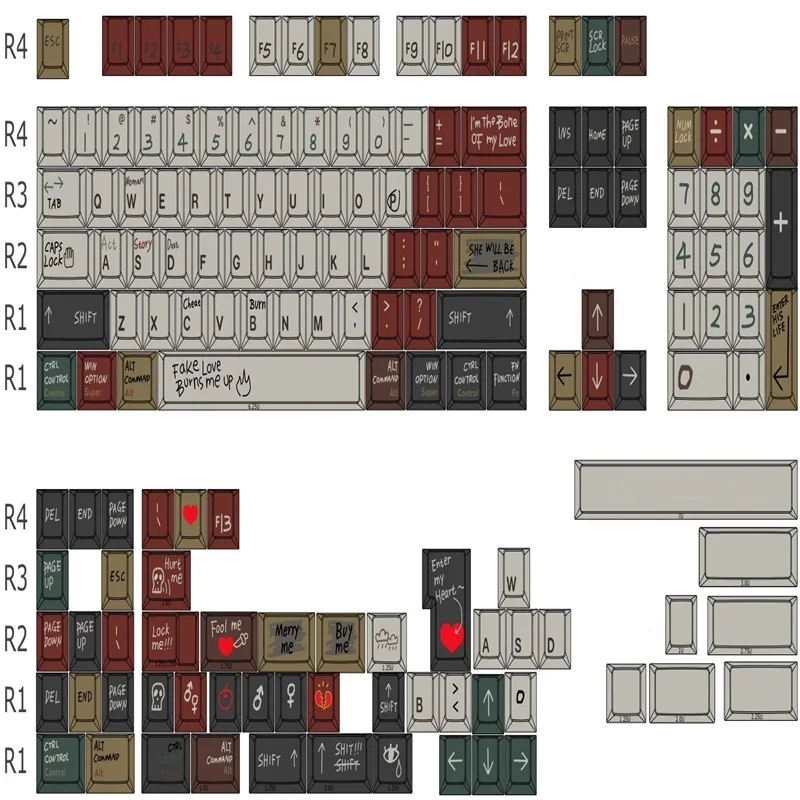 Imagem -06 - Bastardo Love Story Tema Key Cap Perfil Original Material Pbt Cinco Lados Dye-sublimação Keycaps para Teclado Mecânico Presente