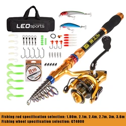 Combo de caña de pescar giratoria telescópica de carbono, alimentador de 1,8-3,6 m, juego de carrete, caña de viaje corta, Combo de caña de Baitcasting, juego completo