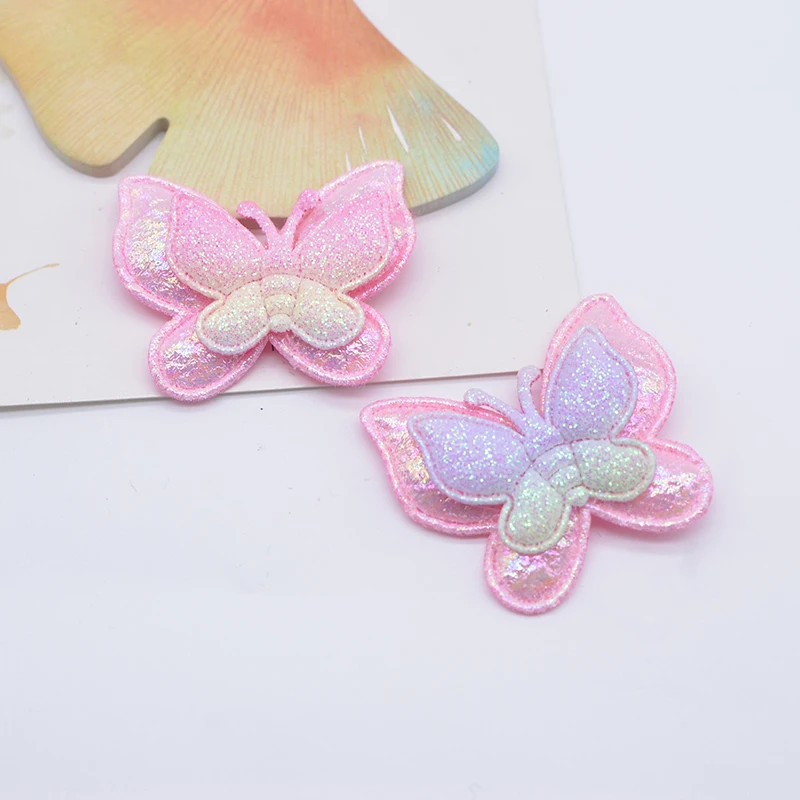 12Pcs 40*35mm Glitter Butterfly Padded Appliques for DIY Clothes Hat Shoes Sewing Patches Headwear Hair Clips Bow Decor