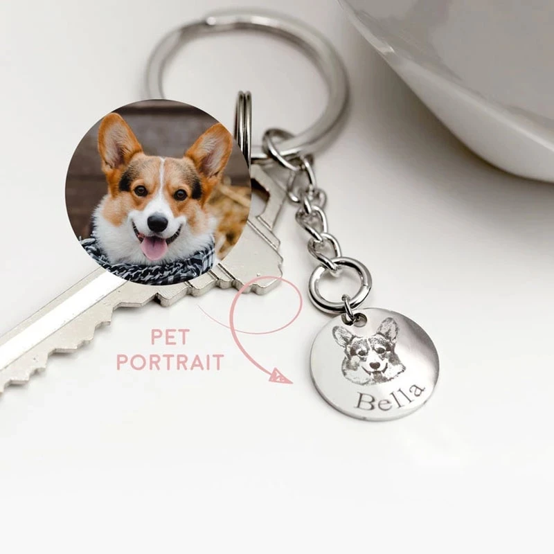 

Custom Pet Portrait Keychain Dog Photo Personalized Picture Keyring Pendant Mini NameTags Key Chain Women Men Teen Memorial Gift