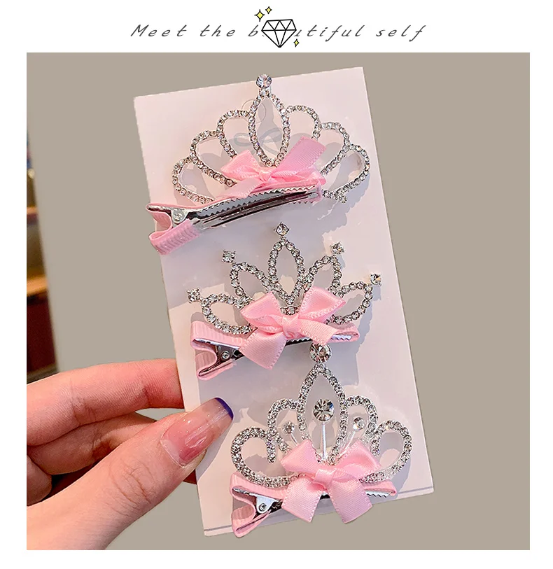 3D Crown Hairpin Children\'s Headwear Baby Girl Princess Hairpin  Hair Clip Accessories Little Girls Rhinestone