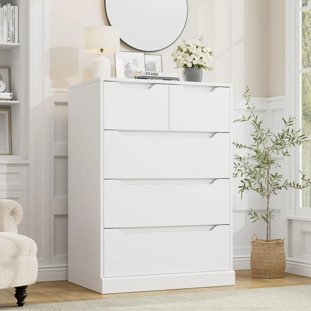 

Modern Dresser for Bedroom, Chest of Drawers with Storage, Wood Storage Chest Organizers with Cut-Out Handles, Storage Cabinet