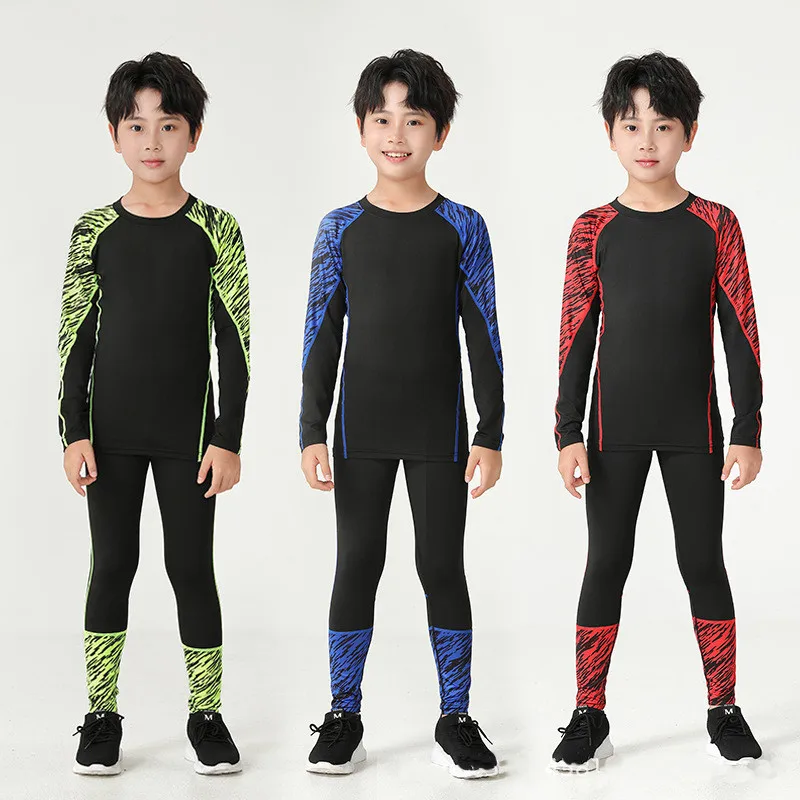 

Men Kids Football Sets Children Boy Girl Fitness Basketball Running Exercise Training Sports Bottoming Top Tee + Legging Pant 03