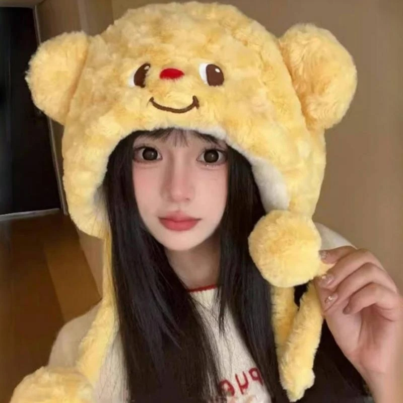 Cartoon Butter Bear Plush Hat Warm Ushanka Caps Winter Activity Caps for Women Kid